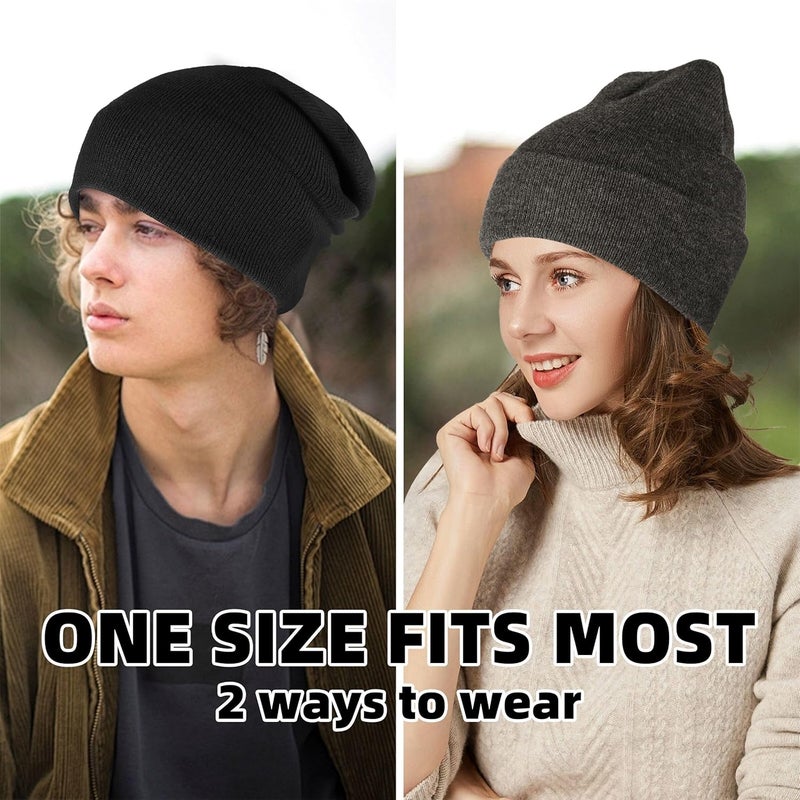 lucdnc Beanies for Men Women 2 Pack Fall Winter Men's Hats Unisex Warm Knit Skullies Beanies Soft Ski Caps - Image 3